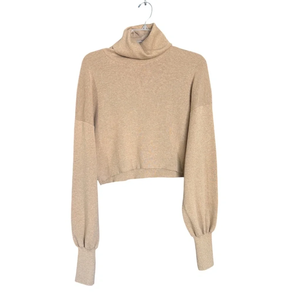 Aritzia Wilfred Rebecca Cropped Turtleneck Sweater Wool Cotton Light Birch L